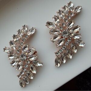 Decorative Shoe Clips Crystal Leaf Cluster Rose Gold Tone Metal Buckle Jewelry